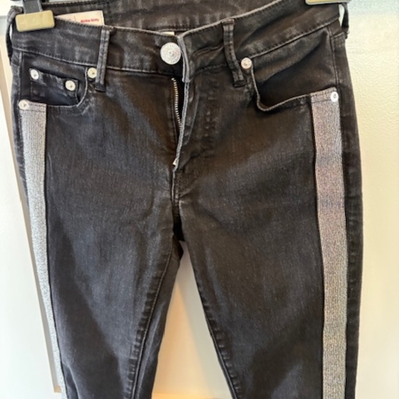 TRUE RELIGION sz 25 Jennie Curvy mid-rise skinny jeans black with silver stripe - Picture 2 of 15